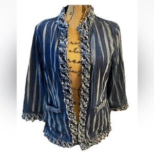 Chico's Women’s Small 0 Denim Frayed Cardigan Distressed